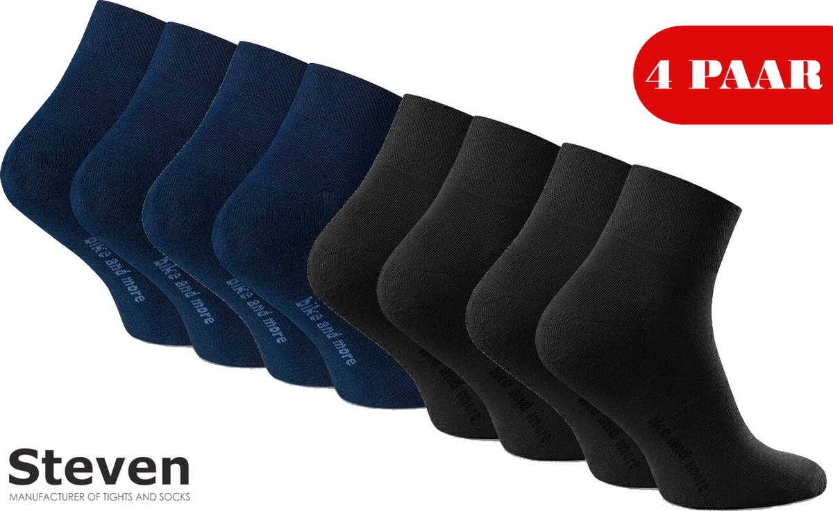 STEVEN Sport - Dames Sportsokken - Multipack 4 Paar - Maat 35-37 - Mix Kleur Navy Marine Blauw Grafiet Grijs - Semi-Badstof - Anti Blaren - Ademend - Zweetabsorberend - Hardlopen Fitness Fietsen- Made in EU