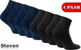 STEVEN Sport - Chaussettes de sport pour femme - Multipack 4 paires - Taille 35-37 - Mix de couleurs Blauw Marine Grijs graphite - Tissu semi-éponge - Anti ampoules - Respirant - Absorbe la transpiration - Course à pied Fitness Vélo- Fabriqué en UE