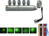 Pointeur laser vert, boîtier en aluminium argenté avec faisceau laser vert puissant et 5 capuchons de Figurines différents, rechargeable par USB