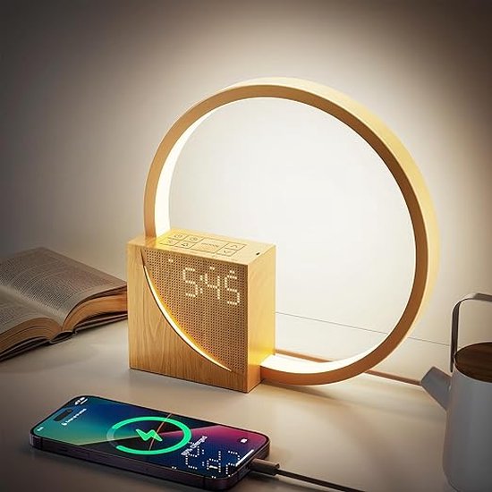 Lampe de chevet - Lumière LED - Wekker - Lumière Waku-Up avec deux alarmes - Écran tactile - Intensité variable - Port de chargement USB - Réveil avec lumière LED