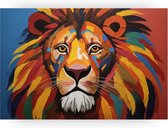 Kleurrijke leeuw - Modern schilderijen - Schilderij leeuw - Vintage schilderij - Canvas schilderijen - Decoratie kamer - 90 x 60 cm 18mm