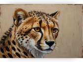 Cheeta - Goud muurdecoratie - Wanddecoratie dieren - Schilderij vintage - Canvas schilderijen - Muurdecoratie slaapkamer - 70 x 50 cm 18mm