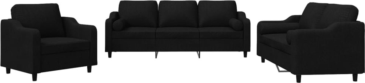vidaXL - 3-delige - Loungeset - met - kussens - stof - zwart