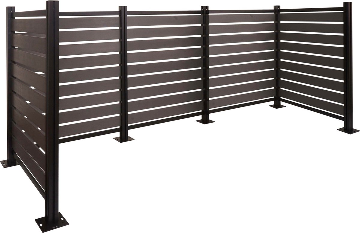 Aluminium afvalemmerhek MCW-K57, afvalemmerbekleding, houtlook uitschuifbaar 130x300x110cm ~ grijs