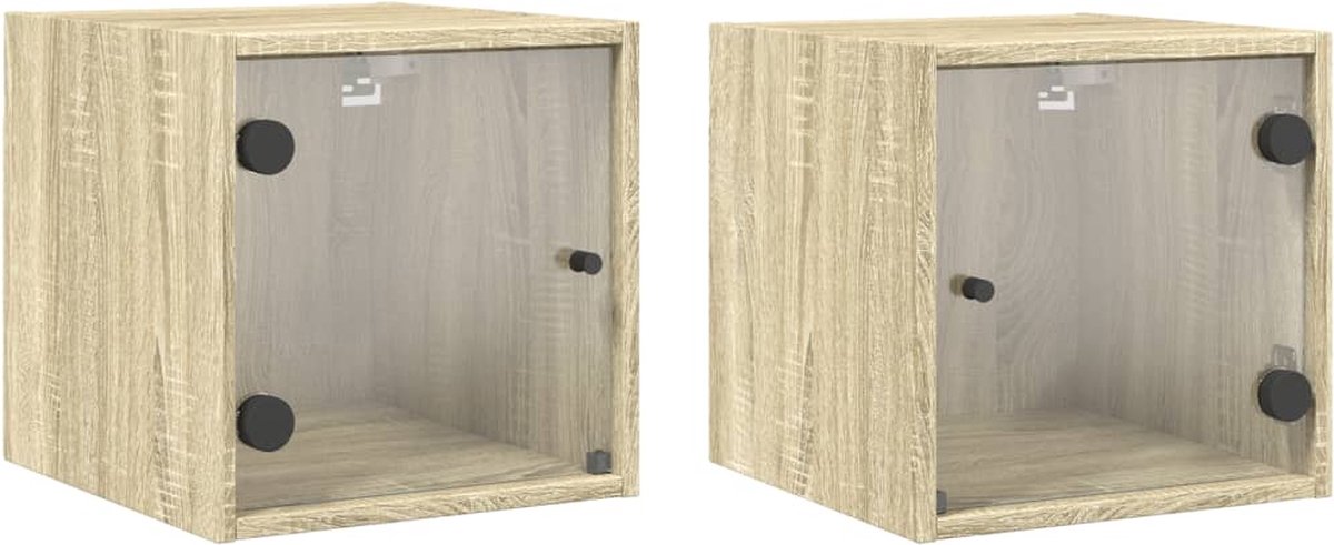 Nachtkastjes 2 st 40x35x50 cm bewerkt hout betongrijs kopen