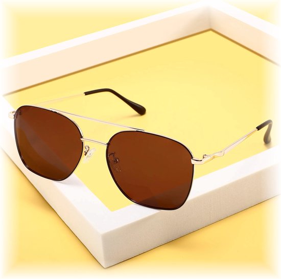 Fako Sunglasses® - Zonnebril Vierkant - Polariserend - Polarized Zonnebril - Heren Zonnebril - Dames Zonnebril - Model Tom - Goud - Bruin van Fako Sunglasses® — afbeelding 4