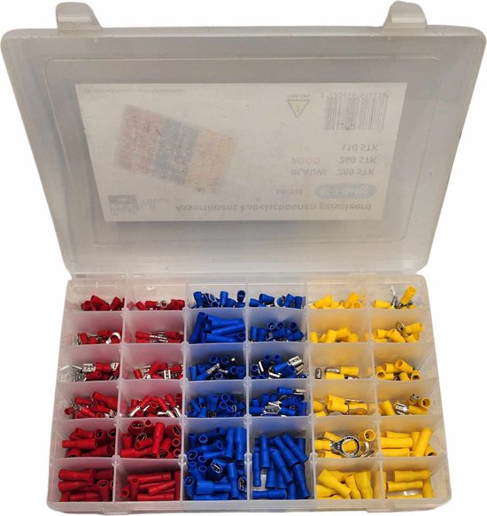 KINHARD Kit 105 Pièces Cosses De Câble Isolées à Anneau - Rouge Jaune Bleu - Connecteurs Électriques En Laiton Étamé Pour Auto, Moto, Bateau Et Électronique