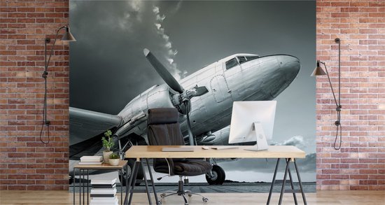 416cm X 290cm - Posters Papier peint photo - Avion Vintage Noir & Blanc, Impression Premium, Colle à Papier Peint Incluse