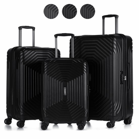 ©TROLLEYZ - Florence No.7 - Kofferset 3 delig - 55cm+69cm+78cm met TSA slot - Dubbele wielen - 360° spinners - 100% ABS - Reiskoffers in Night Black