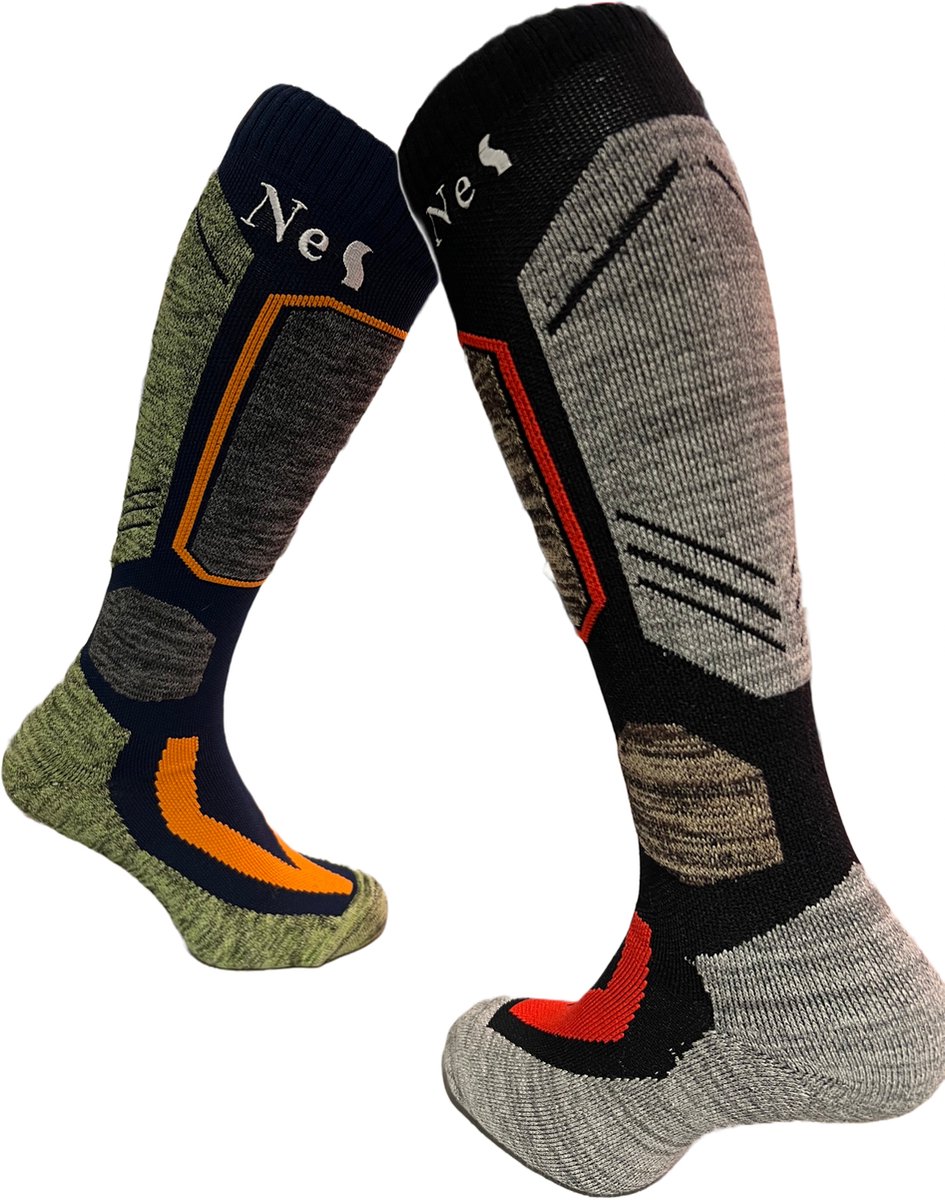 NeS Skisokken Duo pack Wintersportsokken Skikousen Snowboardkousen Warme kousen Zwart