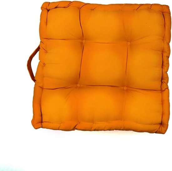 Floor cushion for outdoor, indoor, fixed seat cushion 40 x 40 x 8 cm, cotton cover, decorative chair cushion, seat booster, seat cushion, assistive aid (40 x 40 x 8 cm, orange, 1)