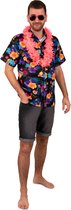 PartyXplosion - Hawaii & Carribean & Tropisch Kostuum - Hawaii By Night Overhemd Zwart Man - Zwart, Multicolor - Large - Carnavalskleding - Verkleedkleding