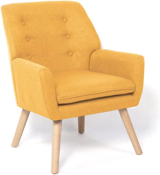 Scandinavische fauteuil NAT van stof, mosterdgeel