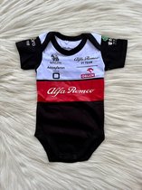 Alfa Romeo Stake Racing F1 Onesie Romper | Zwart/Wit | 100% katoen | Valtteri Bottas 77 | Zhou Guanyu 24 | Formule 1 Fans | Ideaal F1 cadeau | Maat 74 | 9 MND