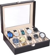 Aretica Luxe horloge en sieraden box geschikt voor 10 horloges - Fluweel - Kunstleer - Zwart