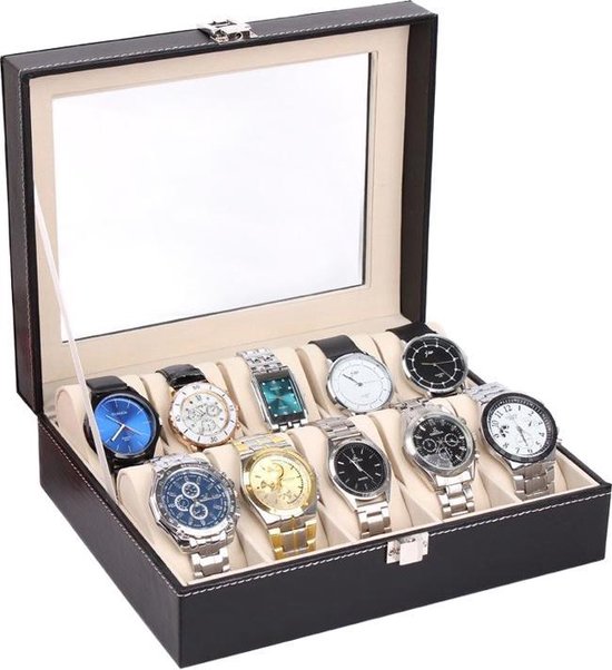 Aretica Luxury boîte à montres et à bijoux pour 10 montres - Velours - Similicuir - Noir