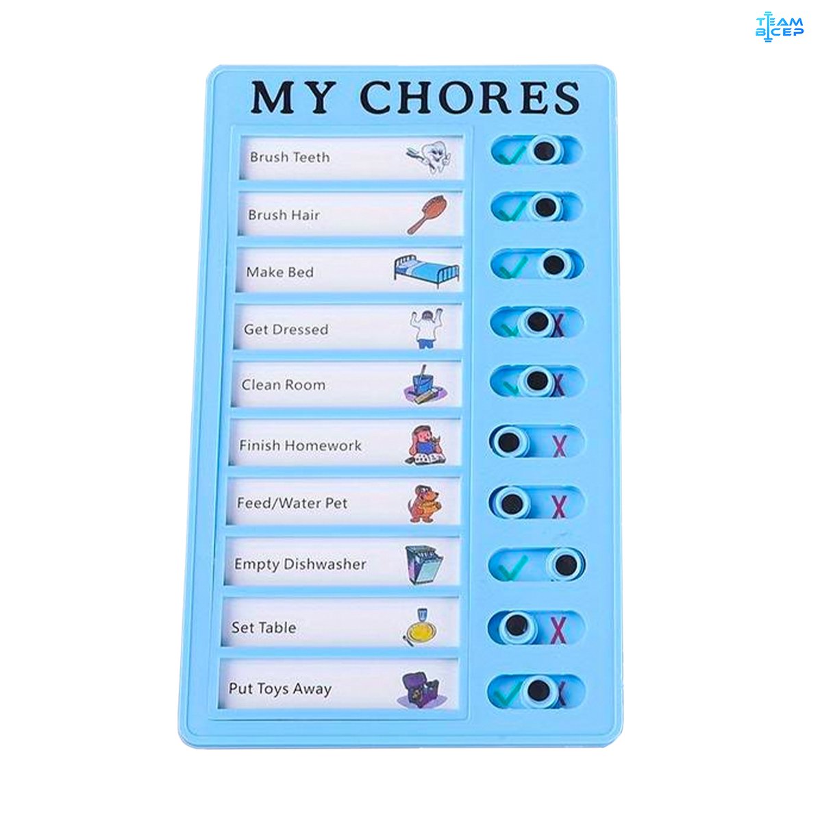 Team Bicep Checklist Bord - Blauw - Dagelijkse Herinnering - Klusjes Grafiek voor Kinderen & Volwassenen - Plastic Memo met Vervangbaar Papier