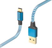Hama Reflective USB-A naar USB-C Kabel - Oplaadkabel geschikt voor Samsung / Android - Gevlochten nylon - 3A USB 2.0 - 480Mbps - 150cm - Blauw