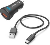 Hama Autosnellader met oplaadkabel - 19,5W Oplader set - USB naar USB-C - Snellader - 1,5 meter - Geschikt voor Smartphones, Earbuds, tablets - Beveiliging - Zwart