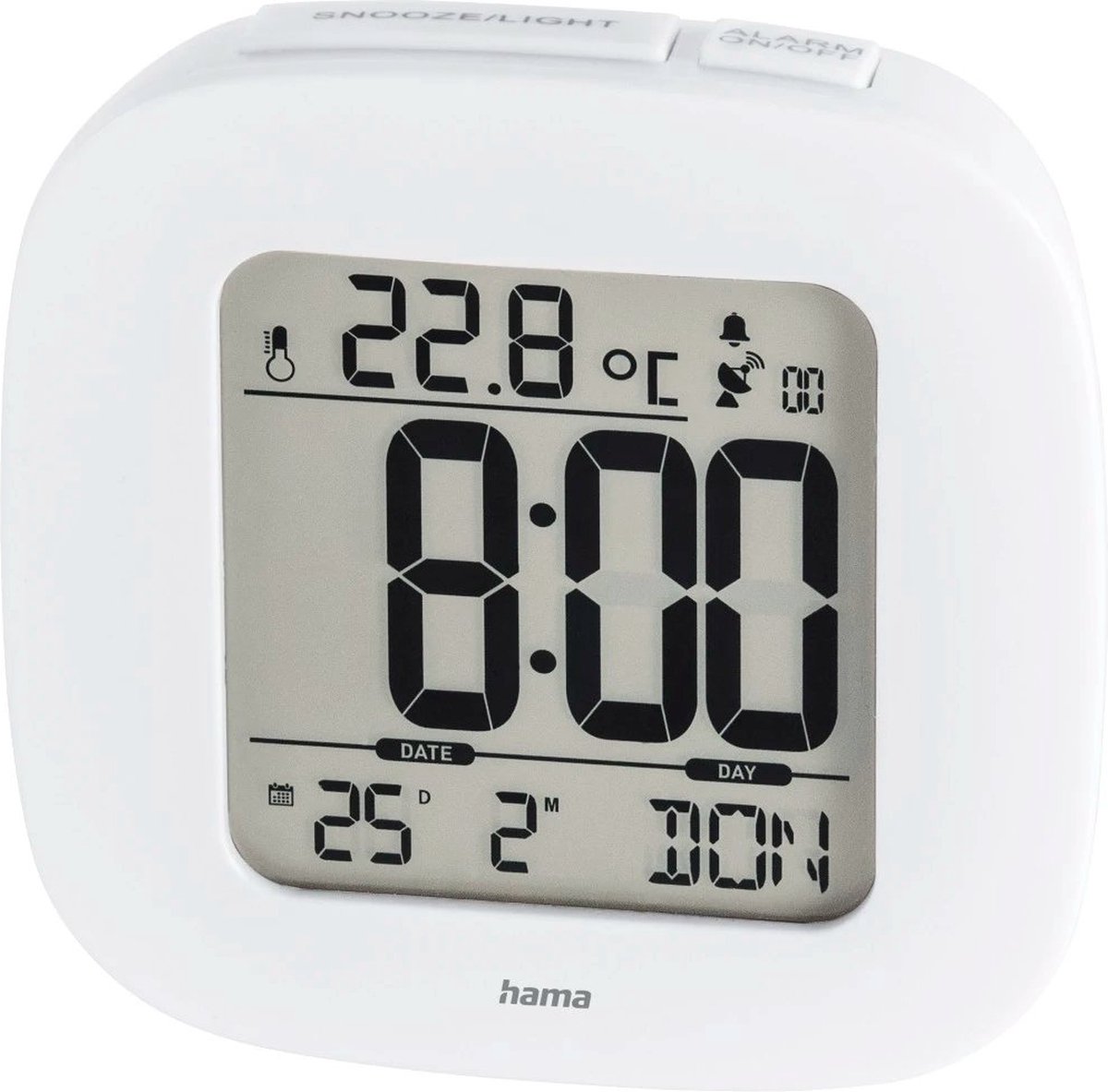Hama Draadloze wekker - Digitale wekker - Display - Tijd, datum- en temperatuurweergave - Sluimerfunctie - 7,8x4x7,8 cm - Incl. batterijen - Wit