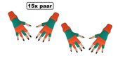 15x Luxe Paar handschoen vingerloze oranje/groen - Festival thema feest party optocht winter handschoenen