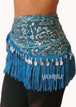 Buikdans heupsjaal sjaal buikdanssjaal turquoise met zilveren pailletjes en muntjes