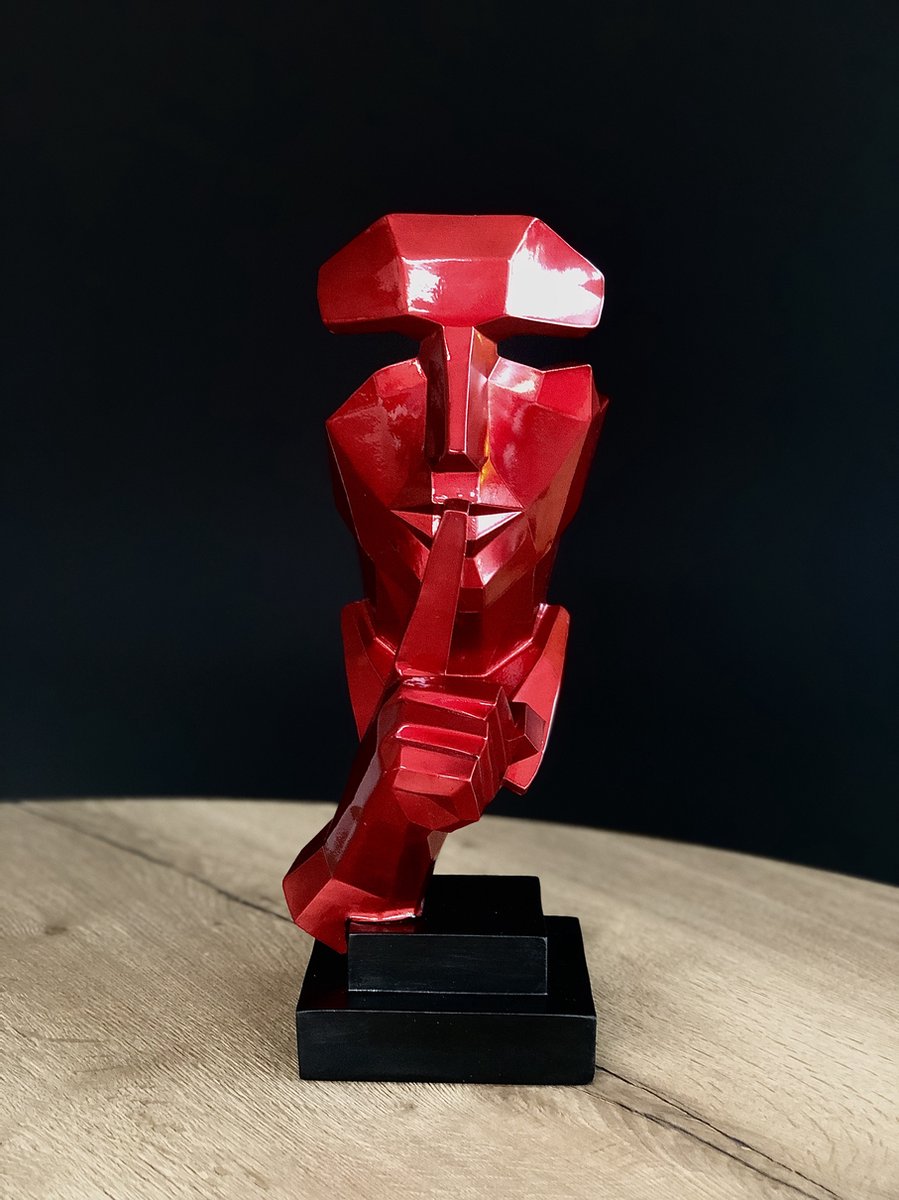 Silence rood 35 cm hoog - polyresin - kunststof - interieur - voor binnen - interieurdecoratie - decoratiefiguur - modern - geschenk - cadeau - gift - verjaardag - Kerst - Nieuwjaar