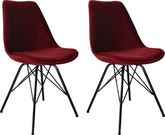 Chaise baquet Kick Velvet rouge - structure noire - lot de 2
