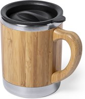 Herbruikbare koffiebeker - Thermosbeker - Travel mug - Coffee to go - 300 ml - RVS/bamboe - Bruin