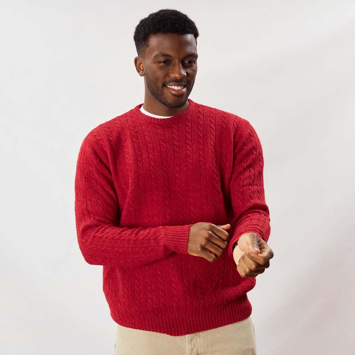 Osborne Knitwear Trui met dunne kabels en ronde hals - Lamswol - Poppy Melange - 3XL