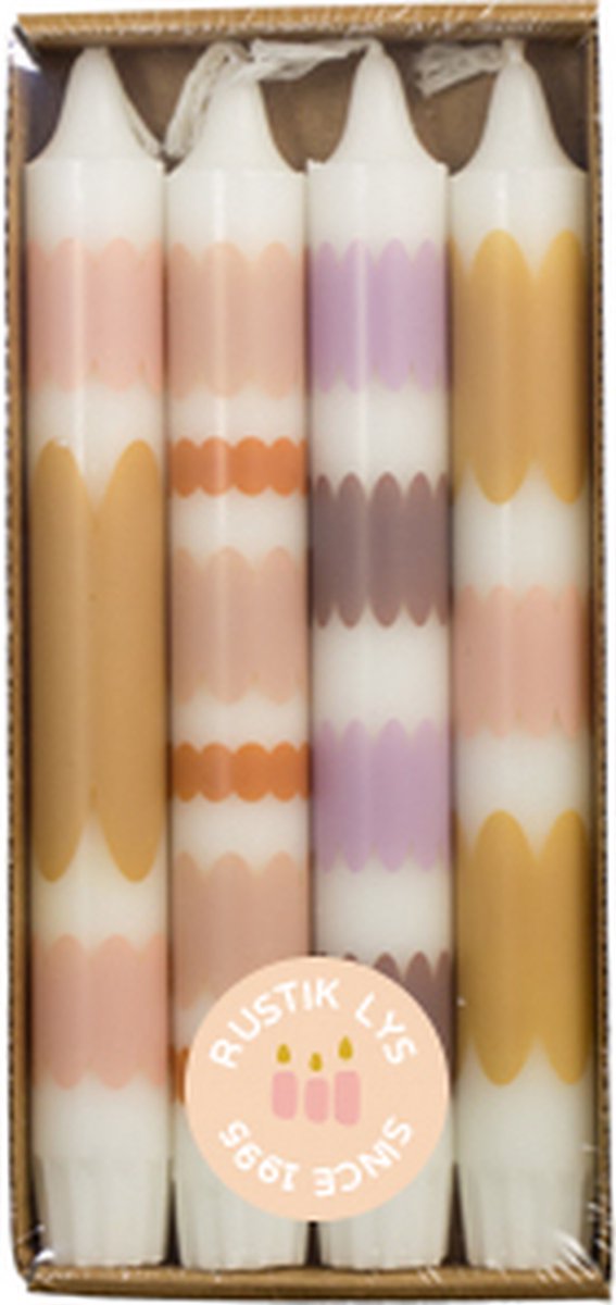 Rustik Lys - dinerkaars - stearine kaars - by Kimmi - 4 kaarsen - flower power - Ø2,2x19 cm