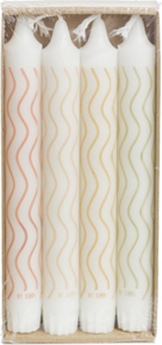 Rustik Lys - dinerkaars - stearine kaars - by Kimmi - 4 kaarsen - wave - Ø2,2x19 cm