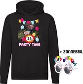 Party time 24 jaar Hoodie + Happy birthday bril - feest - verjaardag - jarig - 24e verjaardag - grappig - unisex - trui - sweater - capuchon