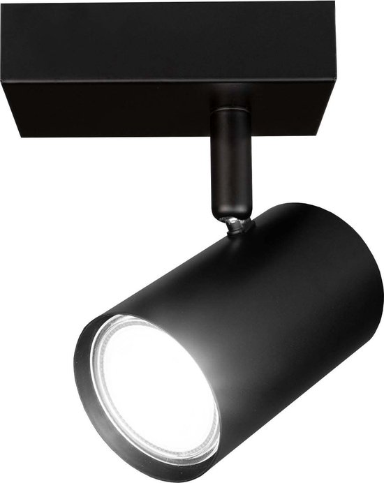 Spot de plafond LED Ledvion noir 1 lumière, dimmable, 5W, 6500K, inclinable, culot GU10, montage en saillie, lampe noire, lampe rectangulaire, éclairage, IP20, culot GU10, avec lampe GU10