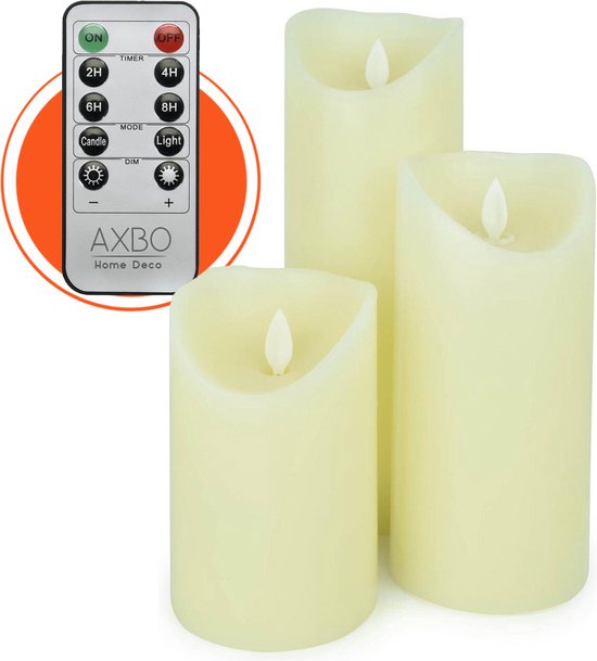Led kaarsen set van 3 - Echte Wax - Vlamloze veilige kaars  - Brandveilig  - Kindveilig - Realistisch bewegende vlam  -  Timer- Kaarsen