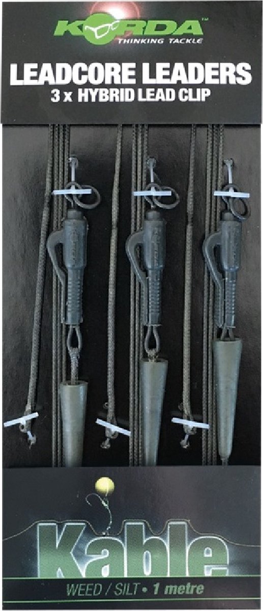 Korda Leadcore Leaders - 3x Hybrid Lead Clip (1m) - Kleur : Weed-Silt