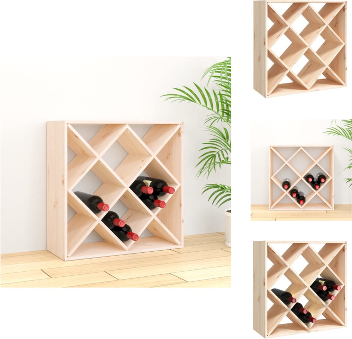 VidaXL Wijnrek Hout 62 x 25 x 62 cm Massief grenenhout Wijnrek