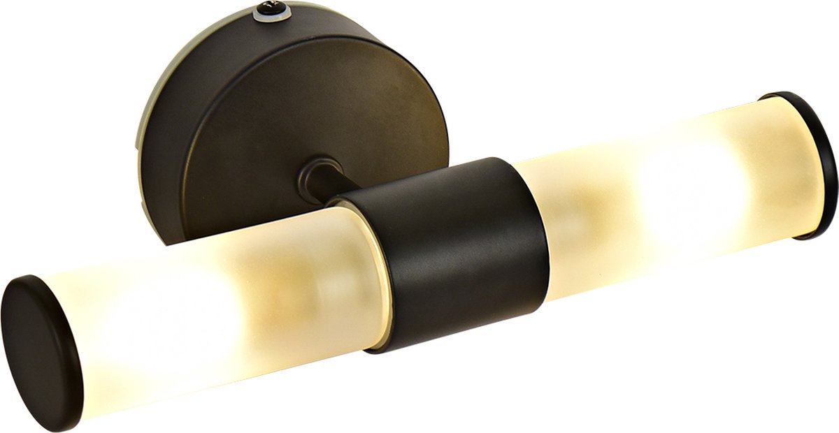 Olucia - CALLUM - Badkamer Wandlamp - Zwart / Wit - Geschikt voor Badkamer - Vorm: Rechthoek