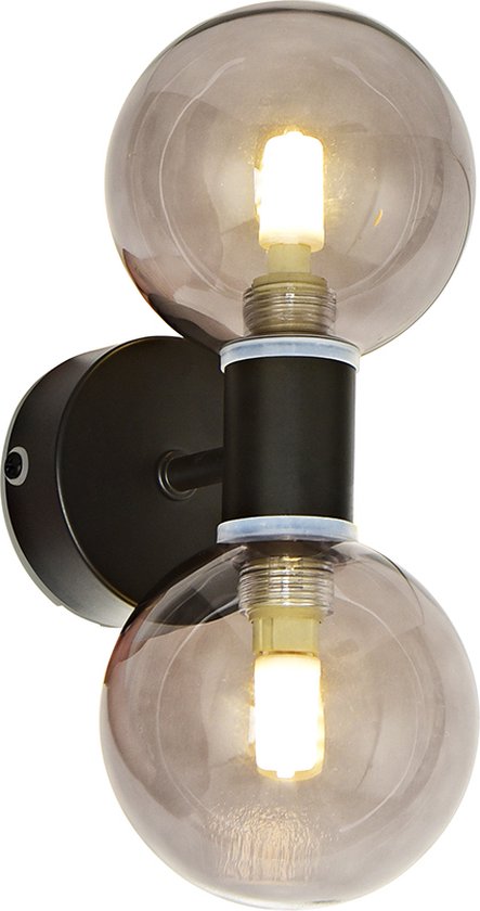 Olucia Amer - Moderne Badkamer wandlampen - Glas/Metaal - Grijs;Zwart