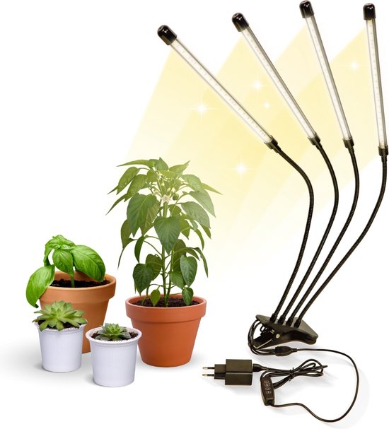 Foto: Mobiclinic growflex x4 kweeklamp plantenlamp led 3 modi 6000k 10 helderheidsniveaus 4 koppen groeilamp led full spectrum timer 360 draaibaar 80w flexibel kamerplanten usb