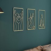 3 stuks gouden metalen wanddecoratie - elegante, stijlvolle vrouwelijke lichaamslijnkunst met 3D-schaduweffect - abstracte, minimalistische wandkunst voor slaapkamer, woonkamer en meer - modern decor met gouden accenten