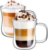 Dubbelwandige latte macchiato-glazen, set van 2, borosilicaatglas, koffiekopjes, glas, 240 ml, koffieglas, theeglazen met handvat, voor cappuccino, latte macchiato, thee, ijs, melk, bier