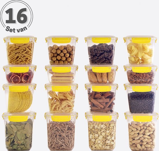 Set de 16 Boîtes de conservation à lunch jaunes Prep de repas - Conteneurs pour aliments frais - Conteneurs pour aliments frais - Boîtes de conservation frais - Conteneurs pour micro-ondes - Tavas