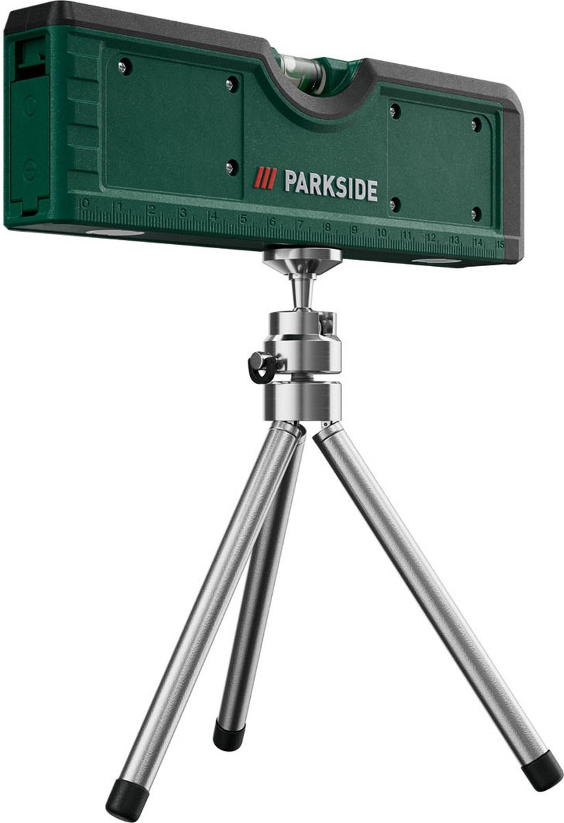 PARKSIDE® Laserwaterpas - Meetnauwkeurigheid: ± 1 mm/m - Laserbereik tot max. ca. 2 m - Max. hoogte van de laserprojectie (incl. statief): ca. 31,5 cm - Inclusief in hoogte verstelbaar driepootstatief met kogelscharnier en batterijen - PARKSIDE