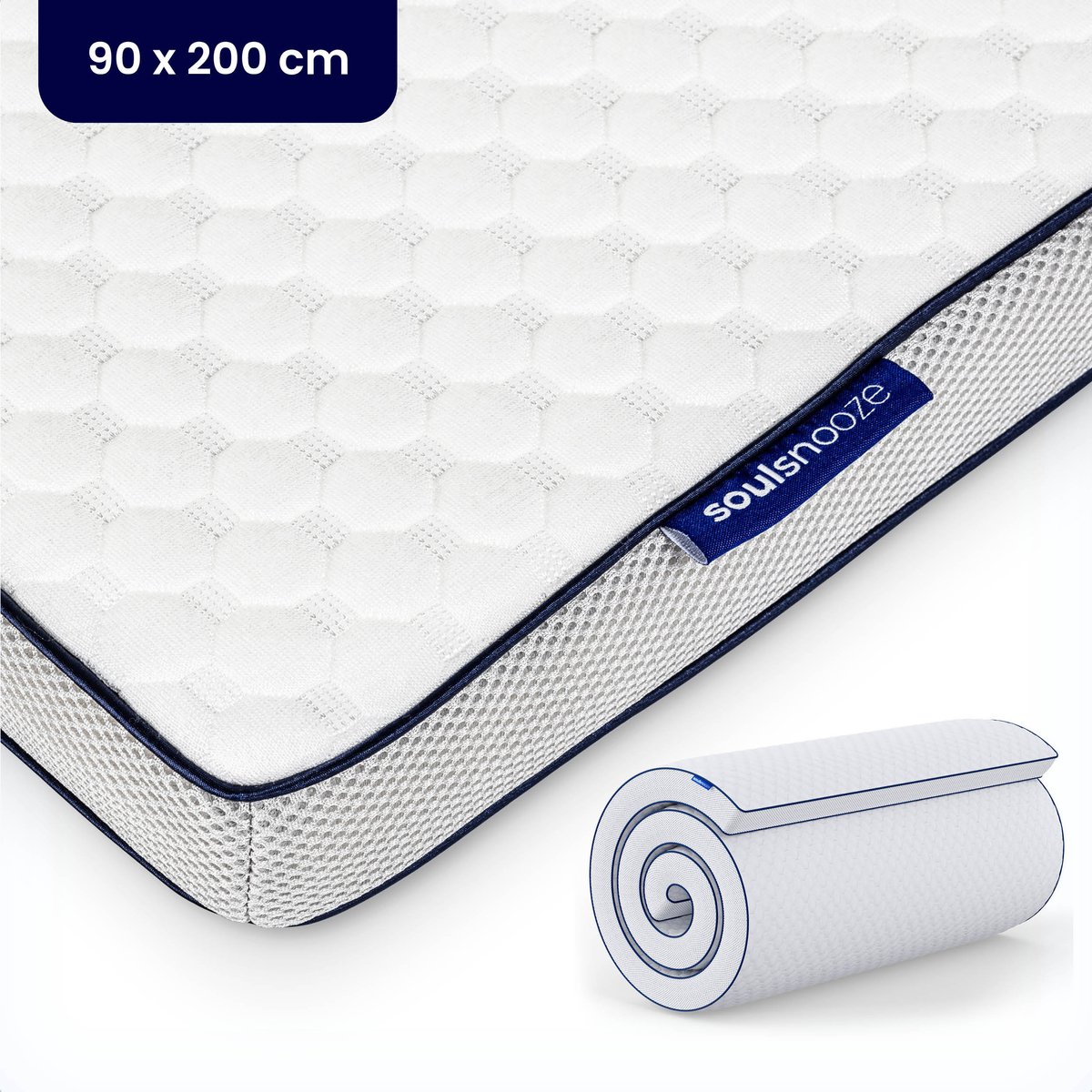 Soulsnooze® - DuoComfort Premium Topper 90x200 cm - Topdekmatras - Aanpasbaar Design - 3D Air Mesh - Traagschuim - Memory Foam Matras - 30 Nachten Proefslapen - Wasbare Hoes - Anti Allergie