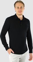 Vercate - Heren Polo Lange Mouw - Strijkvrij Poloshirt - Zwart - Slim Fit - Excellent Katoen - Maat L