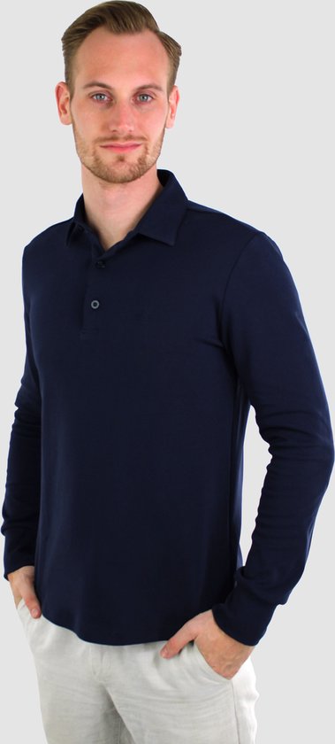 Vercate - Heren Polo Lange Mouw - Strijkvrij Poloshirt - Marine Blauw - Navy - Slim Fit - Excellent Katoen - Maat S