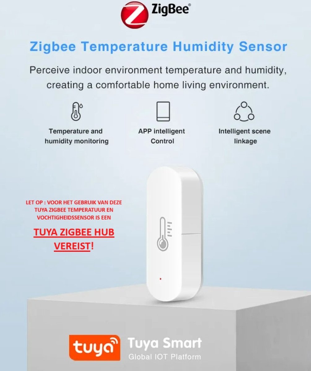 Tuya Zigbee 3.0 - Temperatuur- & Luchtvochtigheidssensor - Real-time Monitoring - Smart Life App - Draadloos & Compact