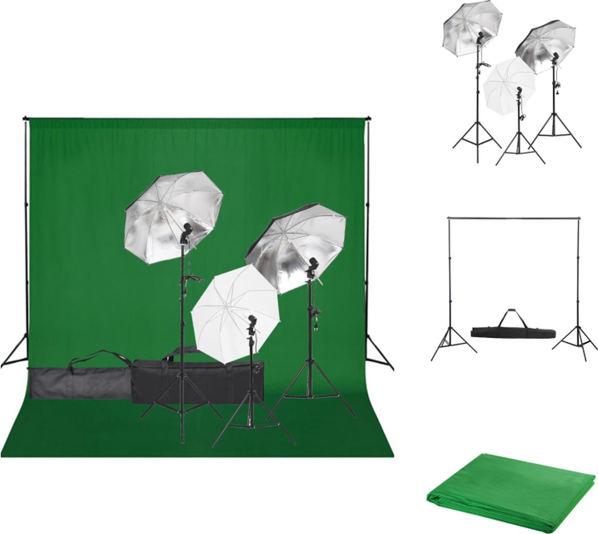 vidaXL Fotostudioset - Studioverlichting - 3 Paraplus - Flexibel achtergrondsysteem 300 x 300 cm - Fotostudio Set