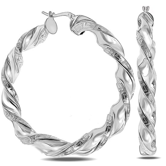 Juwelier Zwartevalk - Boucles d'oreilles wokkel en argent avec signe méandre 22.217/52mm